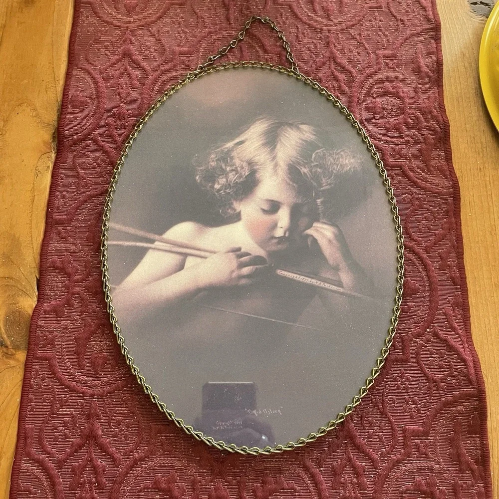 Vintage Cupid Oval Print with Chain Frame *Asleep* by M.B. Parkinson Flue Co.